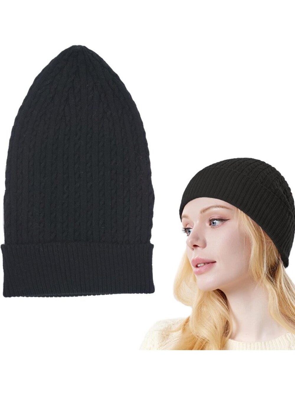 Soft Cashmere Knit Beanie for All, Lightweight Slouchy Winter Hat, Warm Cuffed